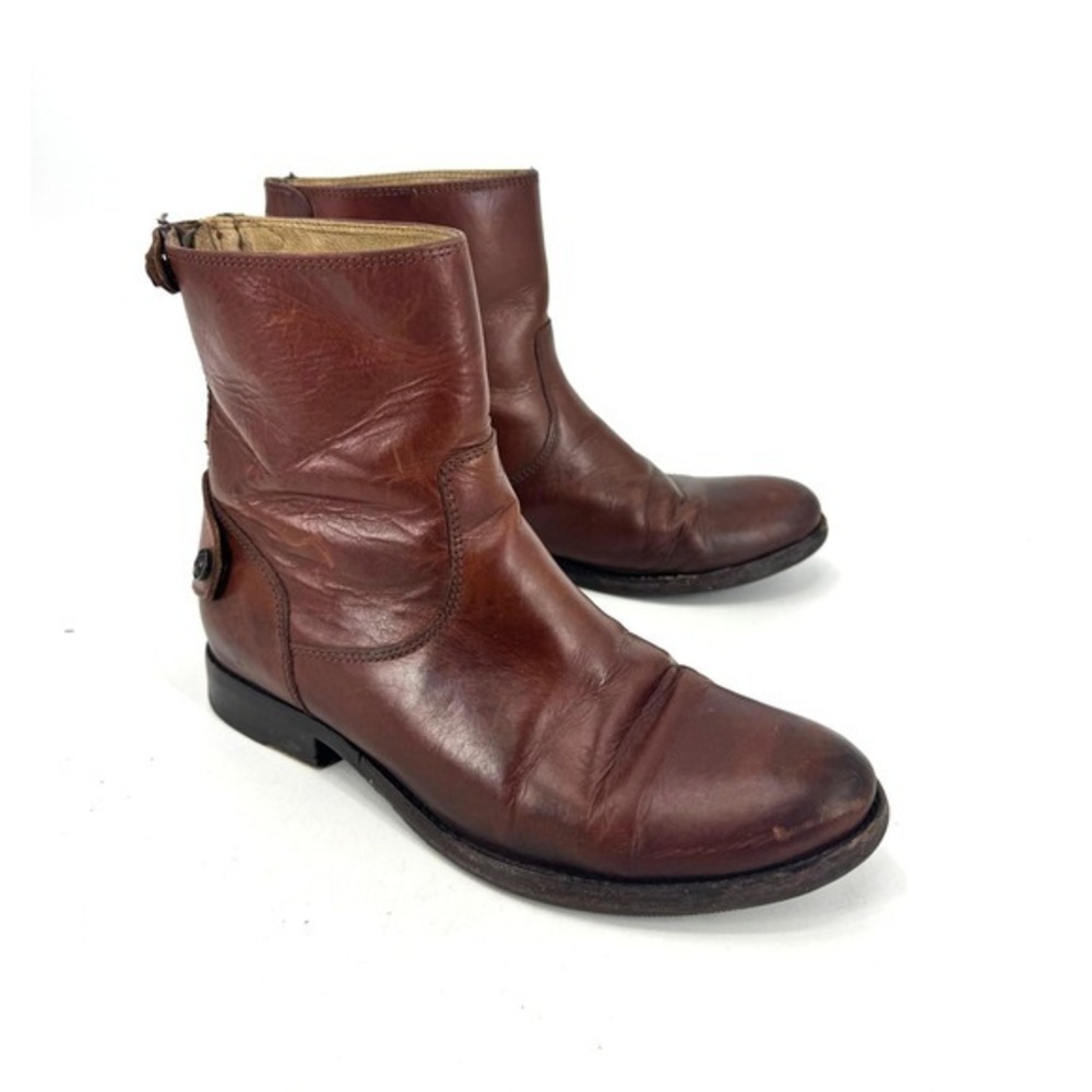 Frye‎ Melissa Back Zip Brown Leather Ankle Boots Womens 8.5 B 76501 Cognac